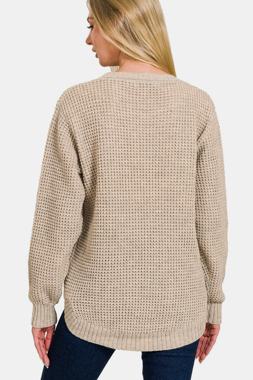 WAFFLE KNIT SWEATER (HEATHER BEIGE)