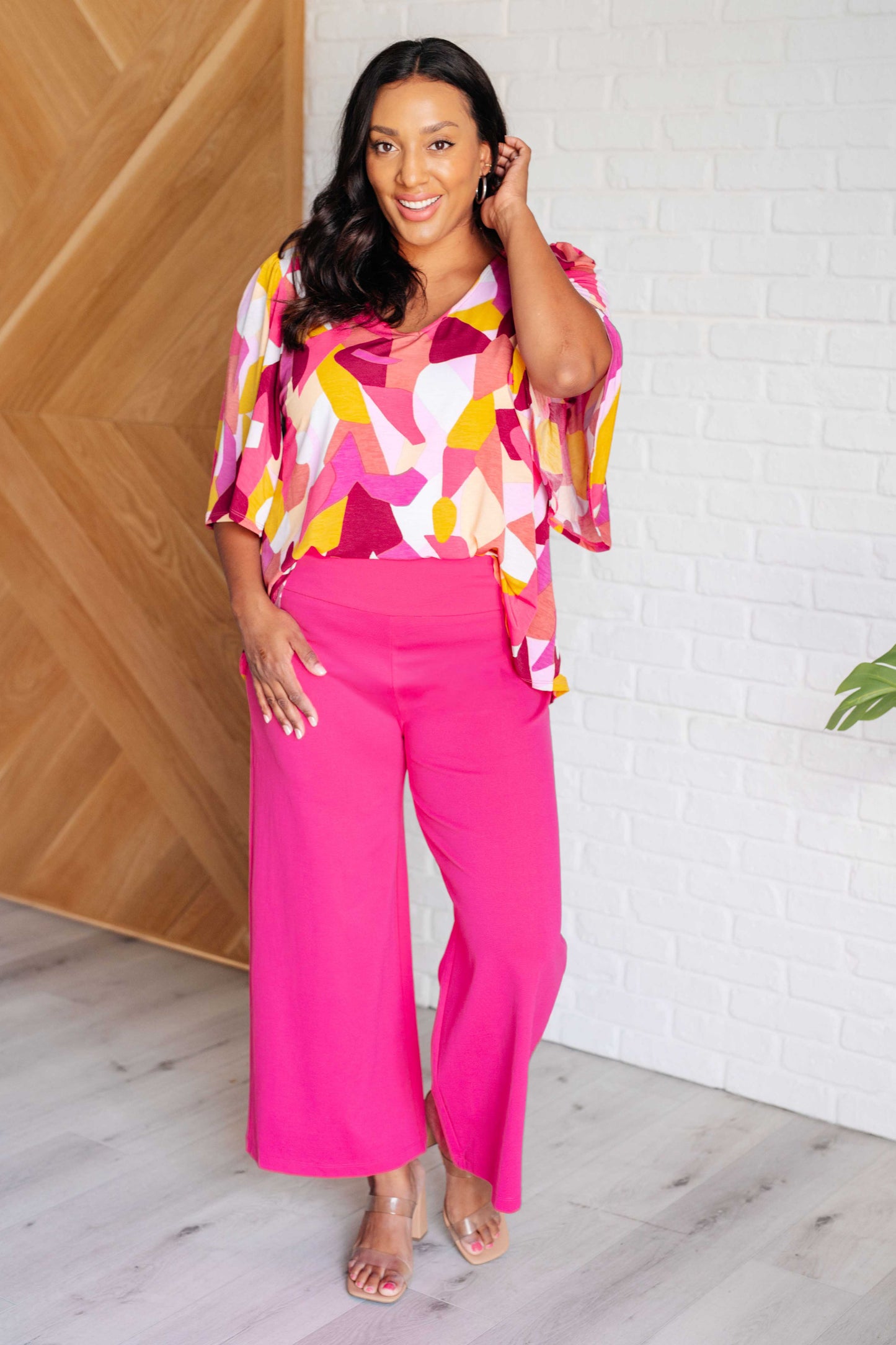 MAGIC WIDE LEG CROP PANTS (HOT PINK)
