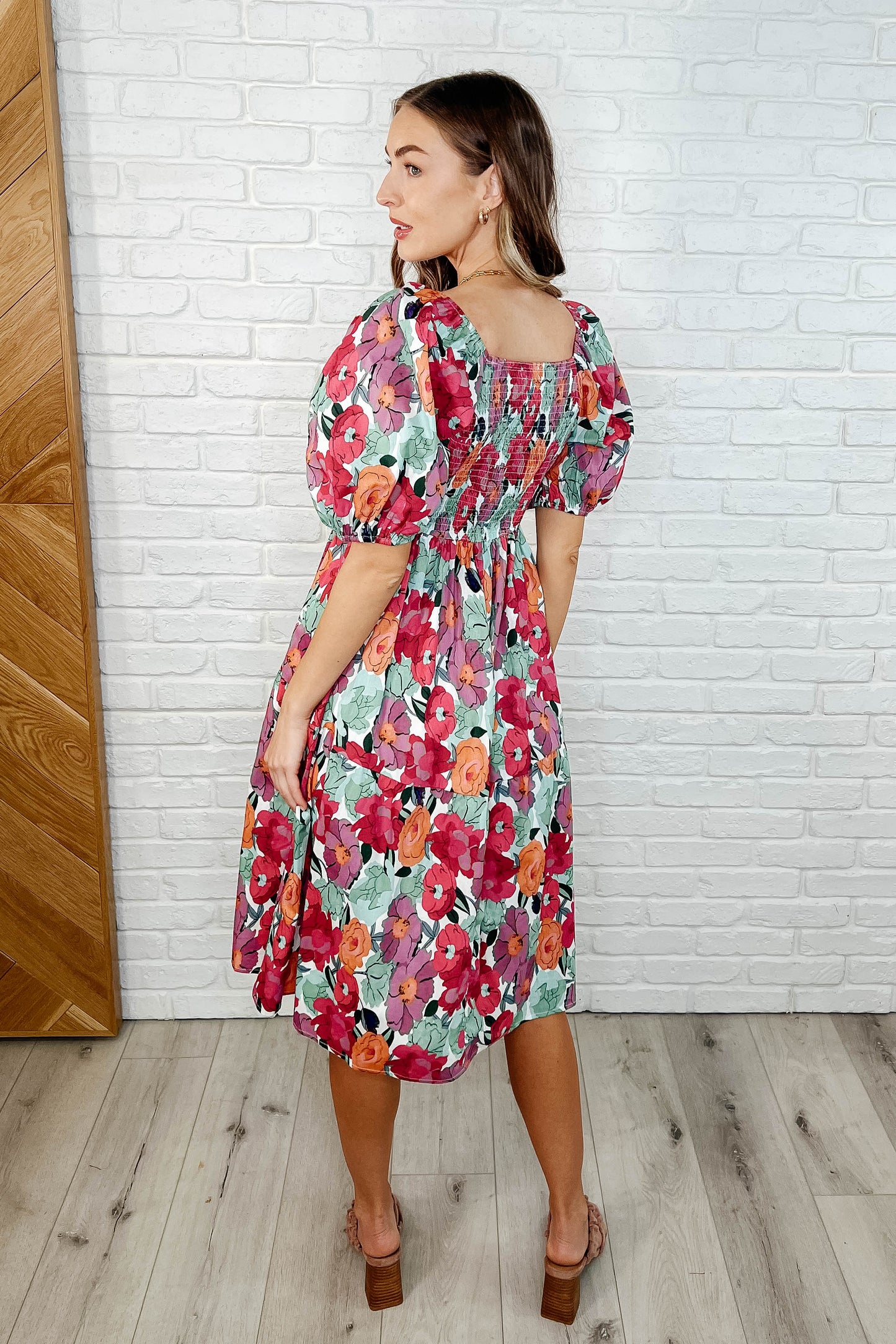 DEWDROP BLOOMS PUFF SLEEVE DRESS
