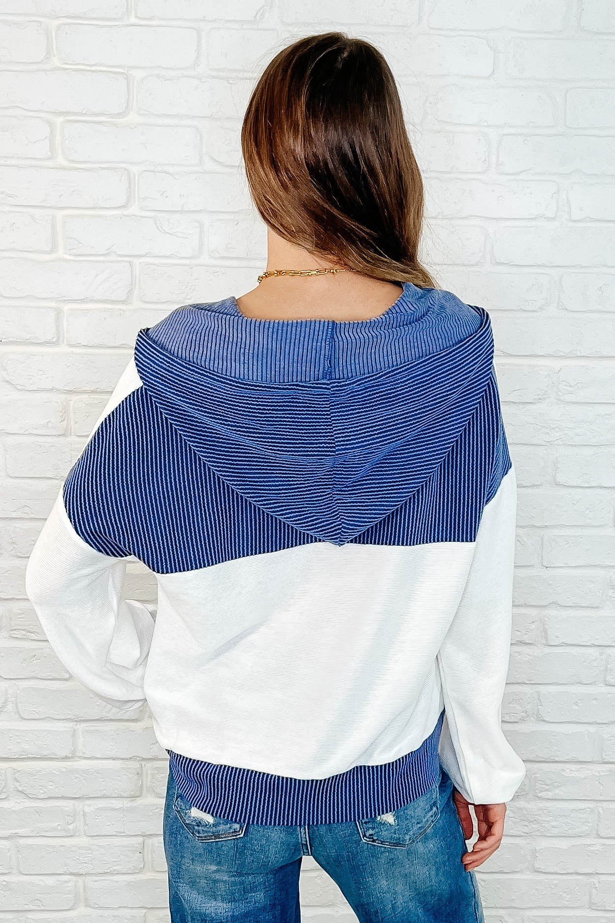 HERE FOR NOW COLOR BLOCK HOODIE (BLUE)