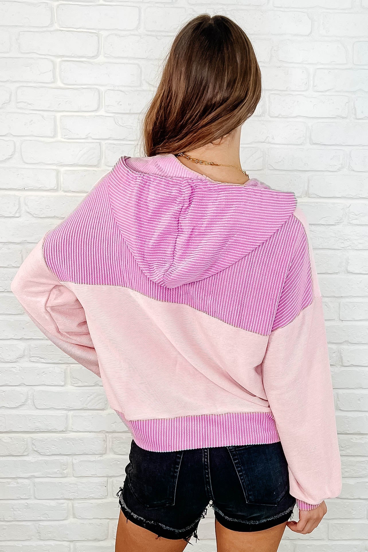 HERE FOR NOW COLOR BLOCK HOODIE (PINK)