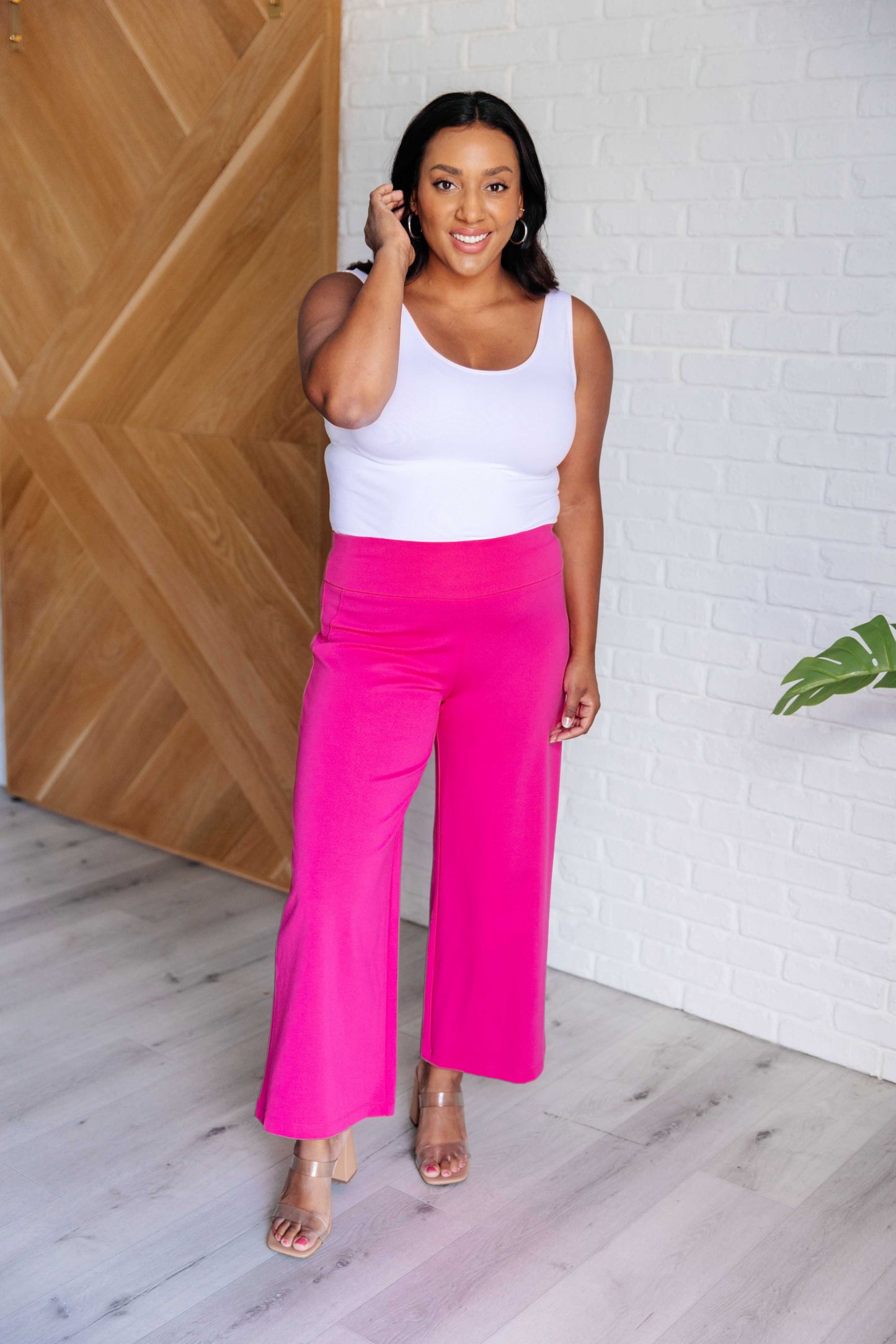 MAGIC WIDE LEG CROP PANTS (HOT PINK)