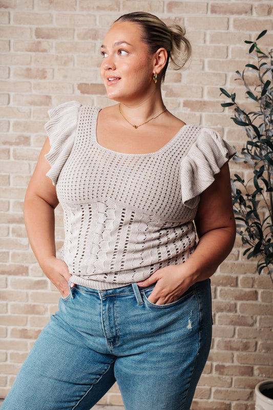 NO ONE KNOWS POINTELLE KNIT TOP