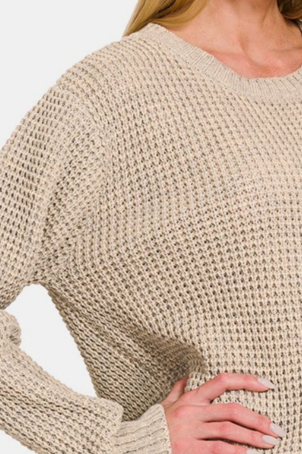 WAFFLE KNIT SWEATER (HEATHER BEIGE)