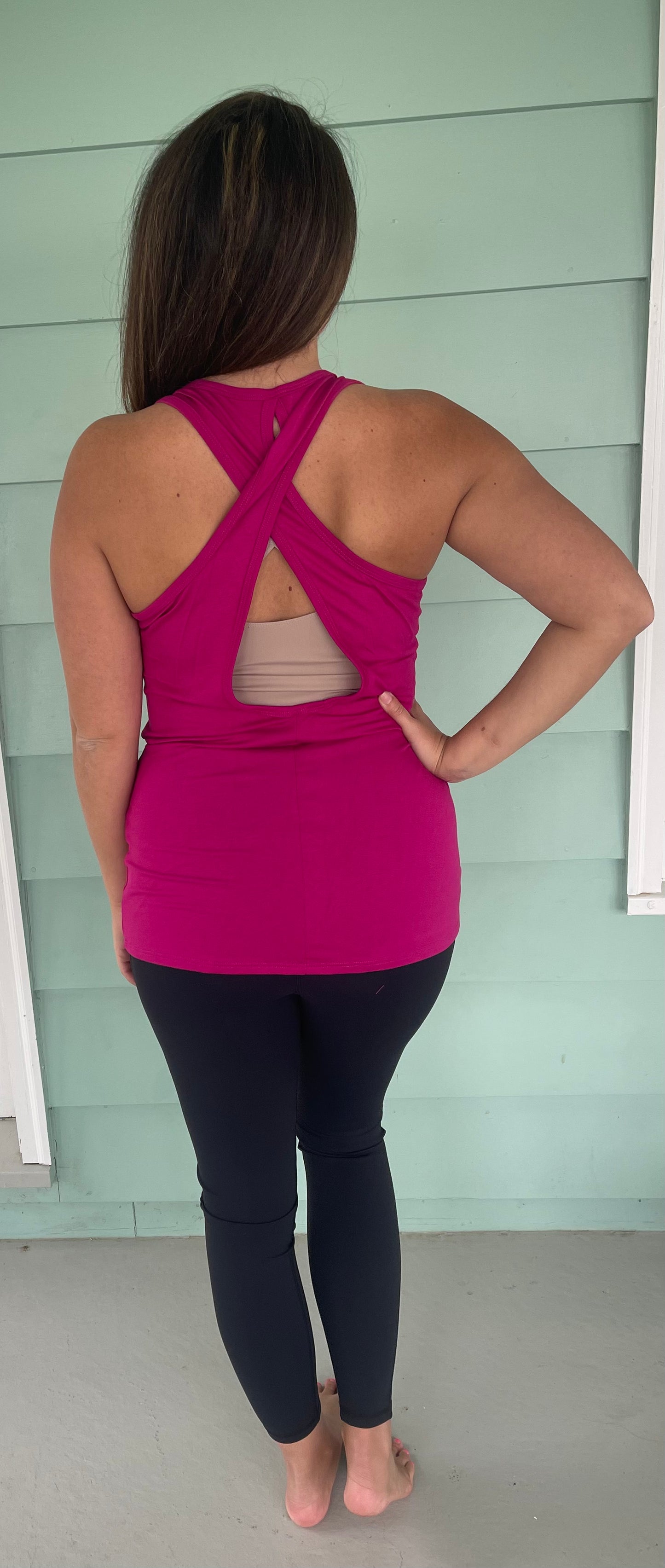 CROSS BACK TUNIC TANK TOP - PINK