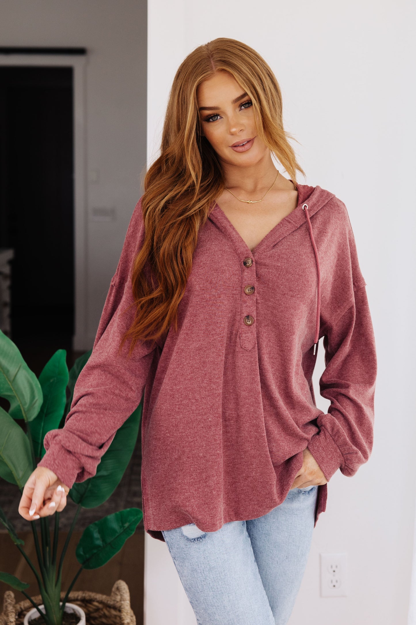 HAPPIER NOW HENLEY HOODIE