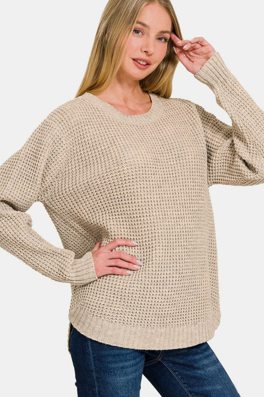 WAFFLE KNIT SWEATER (HEATHER BEIGE)