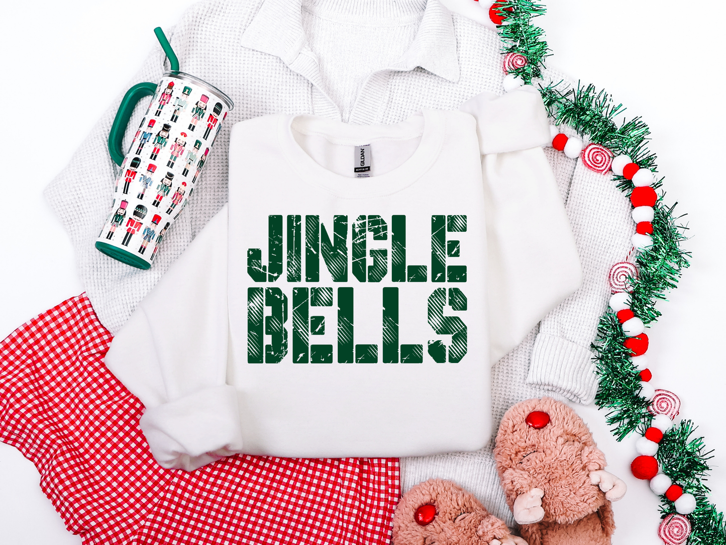 JINGLE BELLS EVERGREEN GRAPHIC TEE + SWEATSHIRT