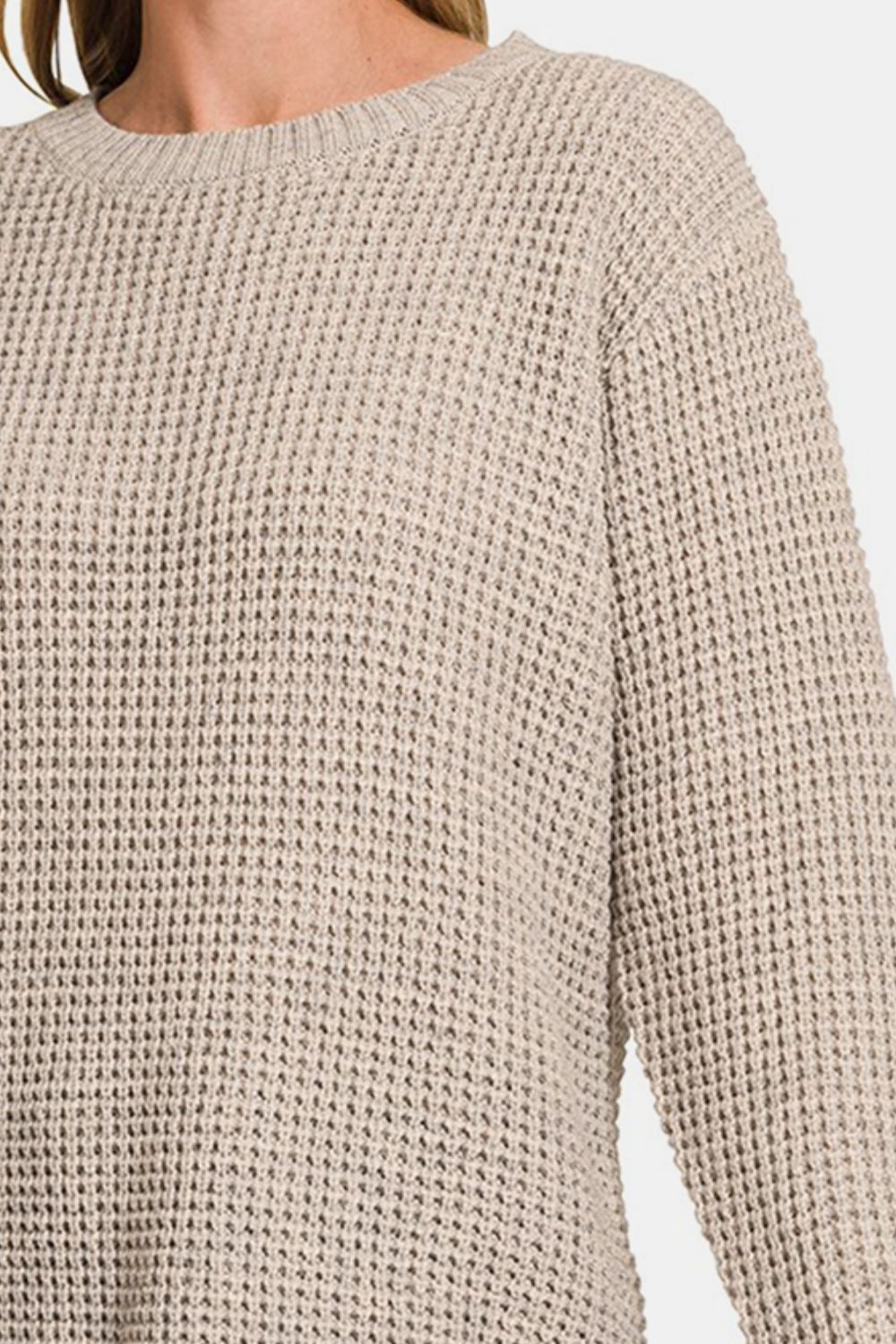 WAFFLE KNIT SWEATER (HEATHER MOCHA)