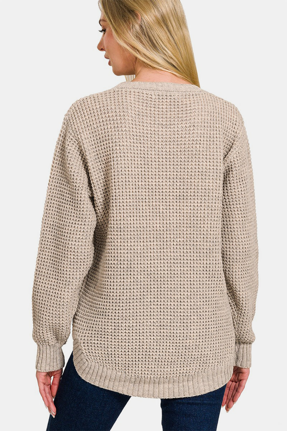 WAFFLE KNIT SWEATER (HEATHER MOCHA)