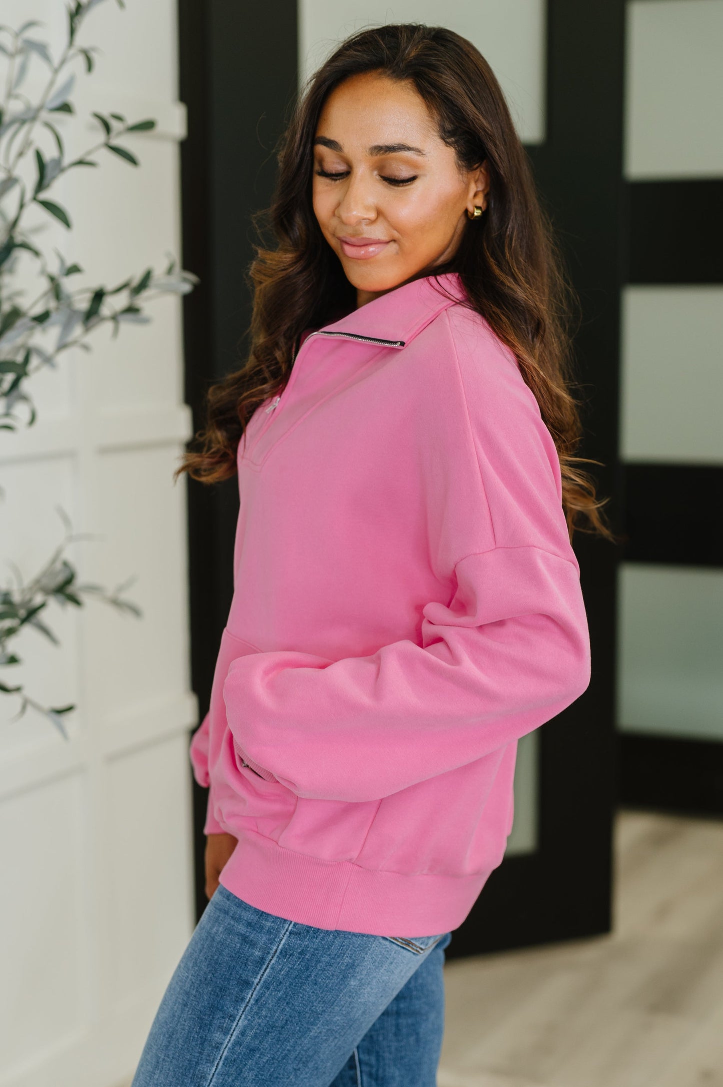 BON BON DELIGHT HALF ZIP PULLOVER (PINK)