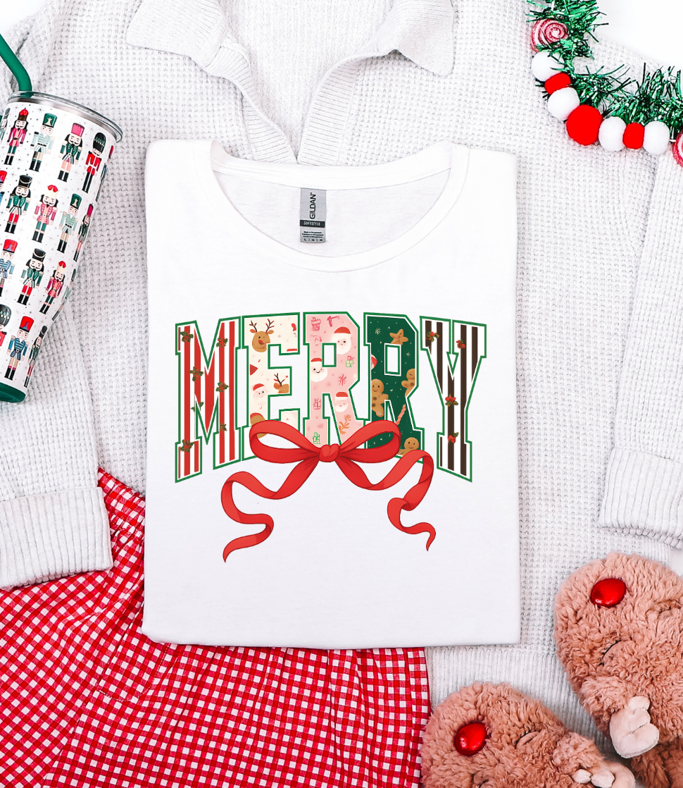 BOW-TIFUL MERRY GRAPHIC TEE + SWEATSHIRT