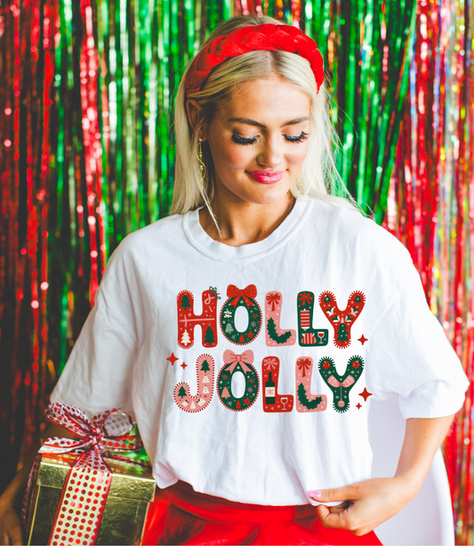 HOLLY JOLLY GRAPHIC TEE + SWEATSHIRT