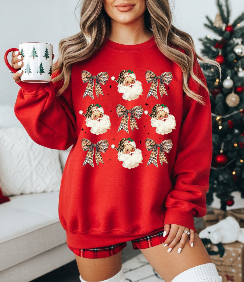 SANTA & BOWS GRAPHIC TEE + SWEATSHIRT