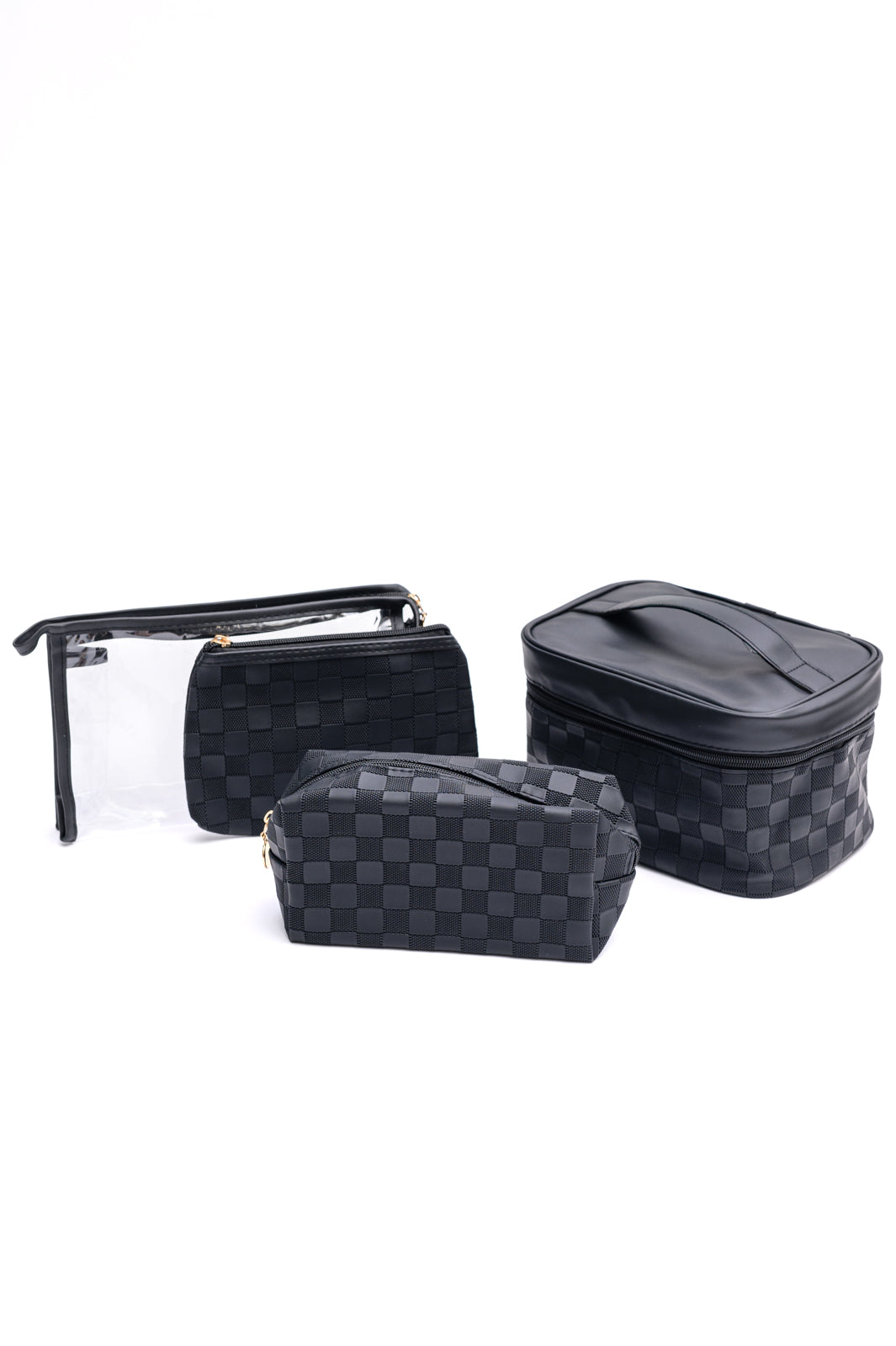 SUBTLY CHECKED COSMETIC BAG SET (BLACK)