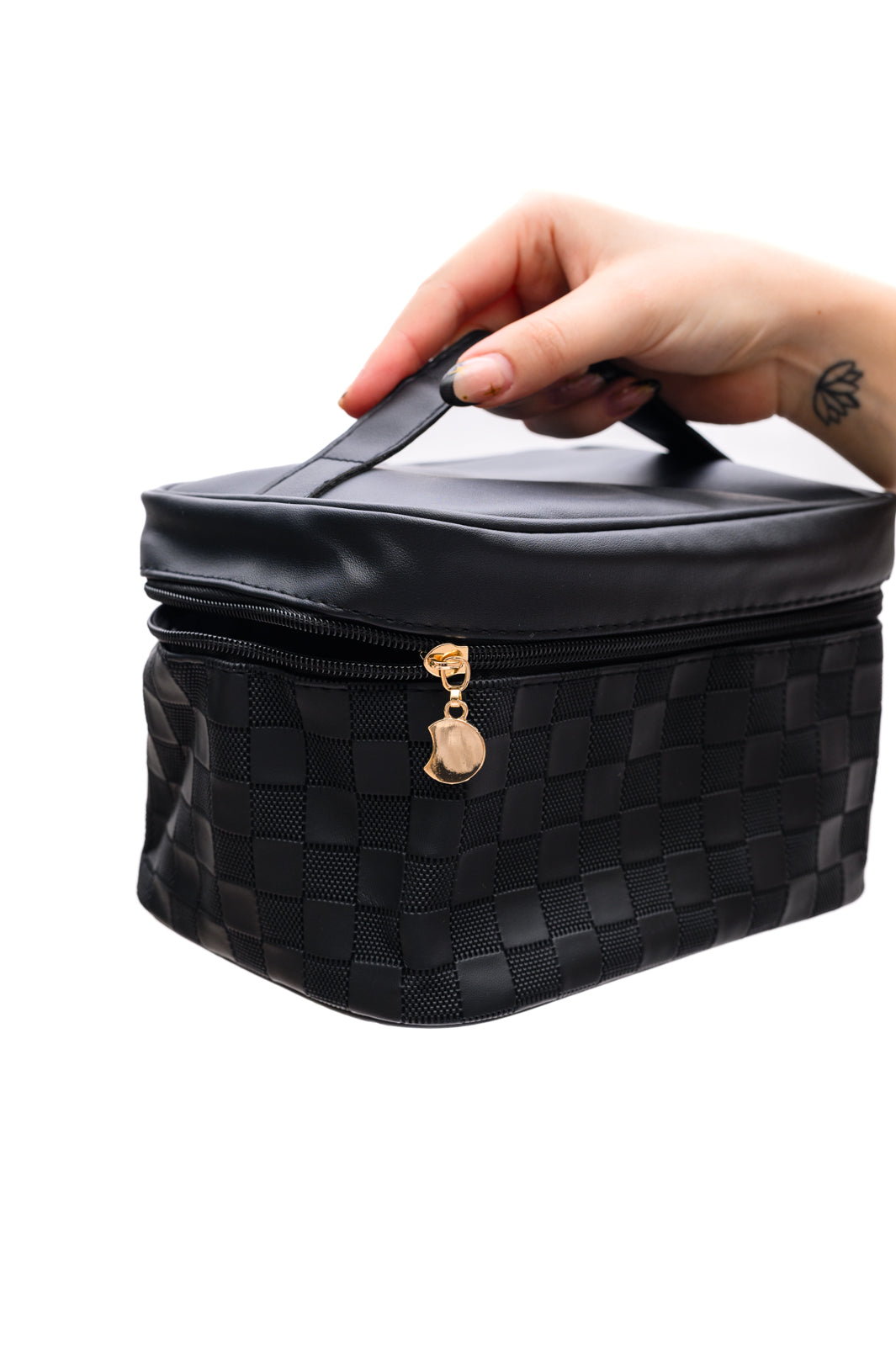 SUBTLY CHECKED COSMETIC BAG SET (BLACK)