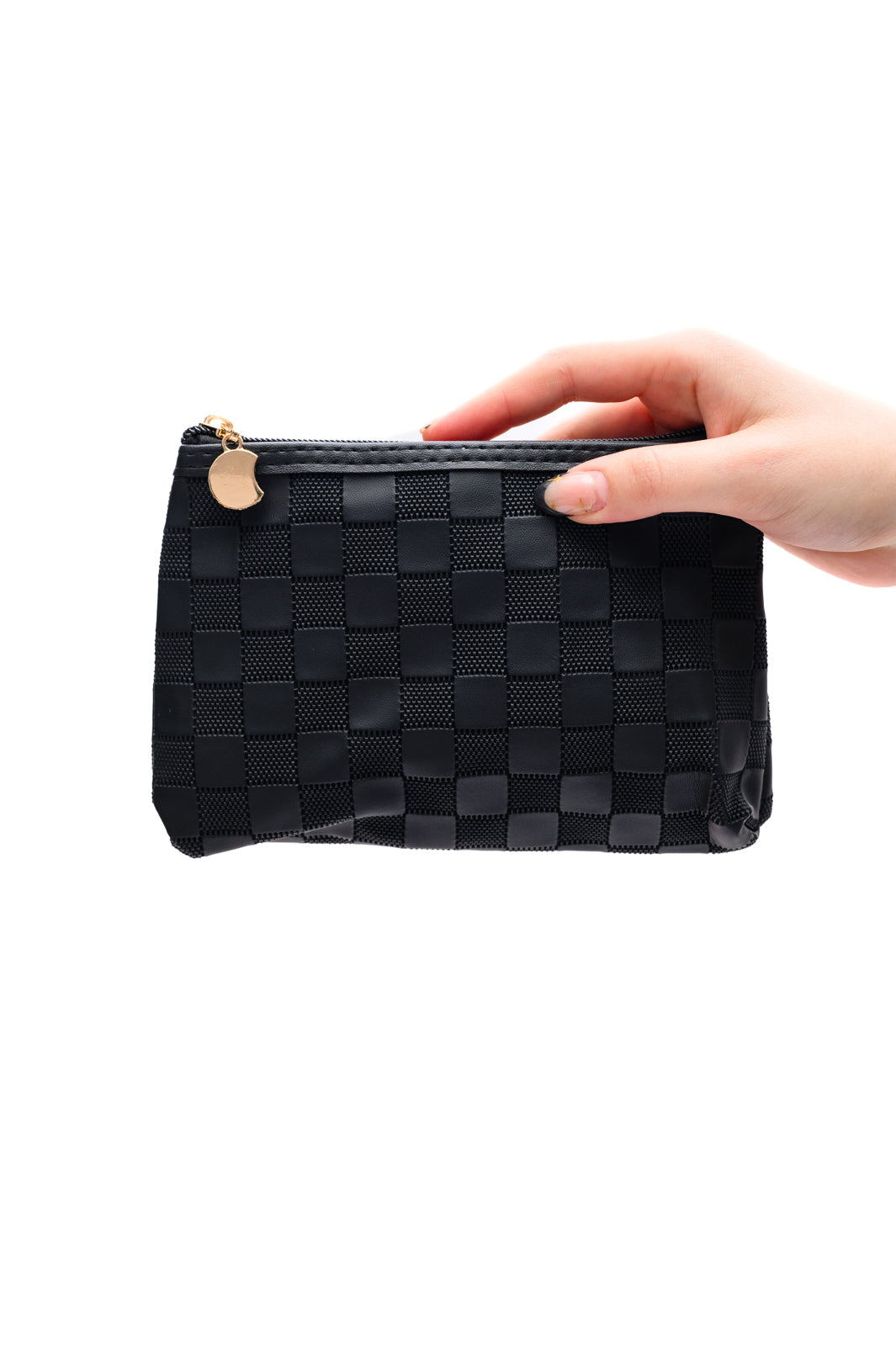 SUBTLY CHECKED COSMETIC BAG SET (BLACK)