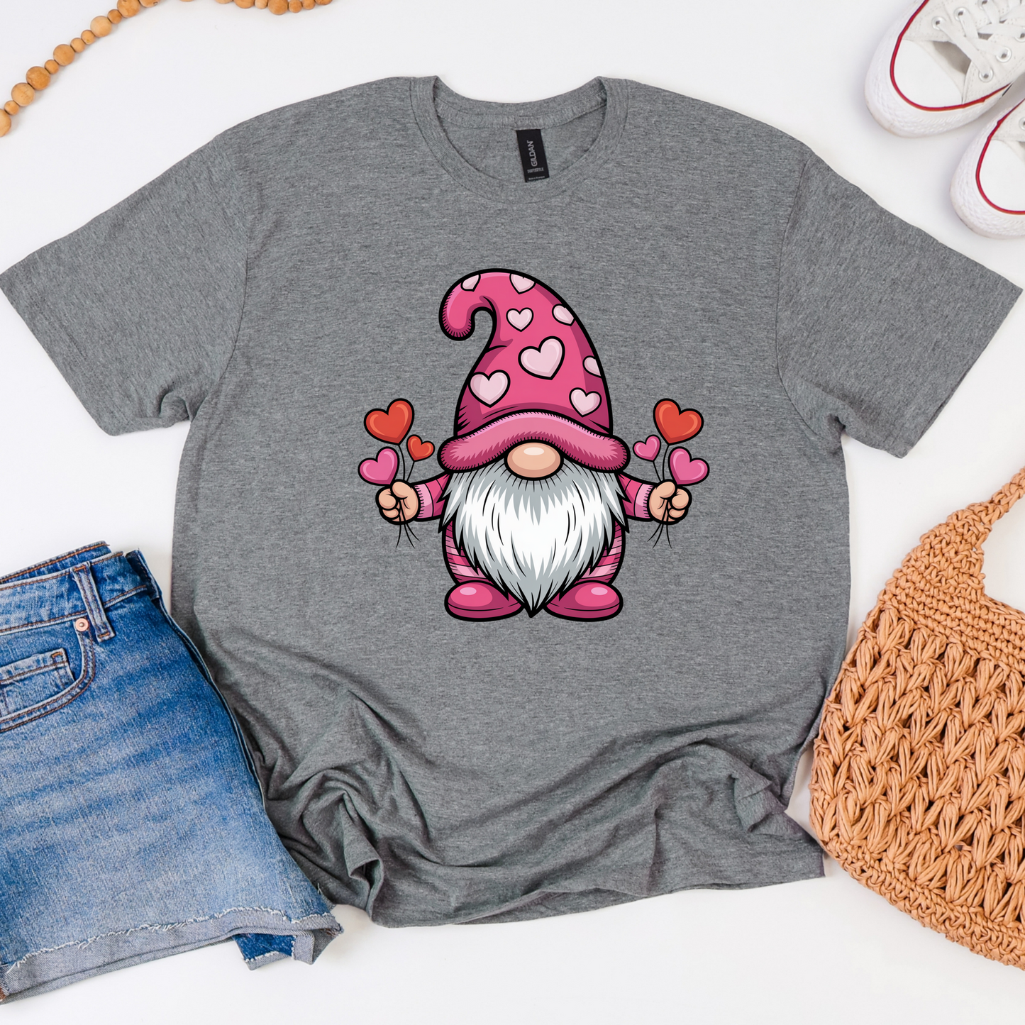 VALENTINE'S GNOME GRAY GRAPHIC TEE + SWEATSHIRT