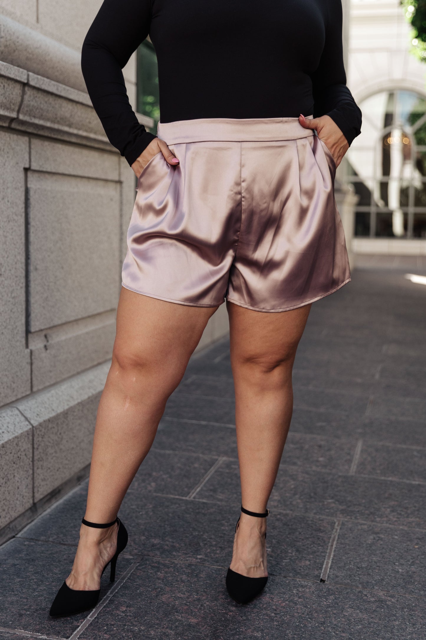 CHAMPAGNE AND ROSES SATIN SHORTS